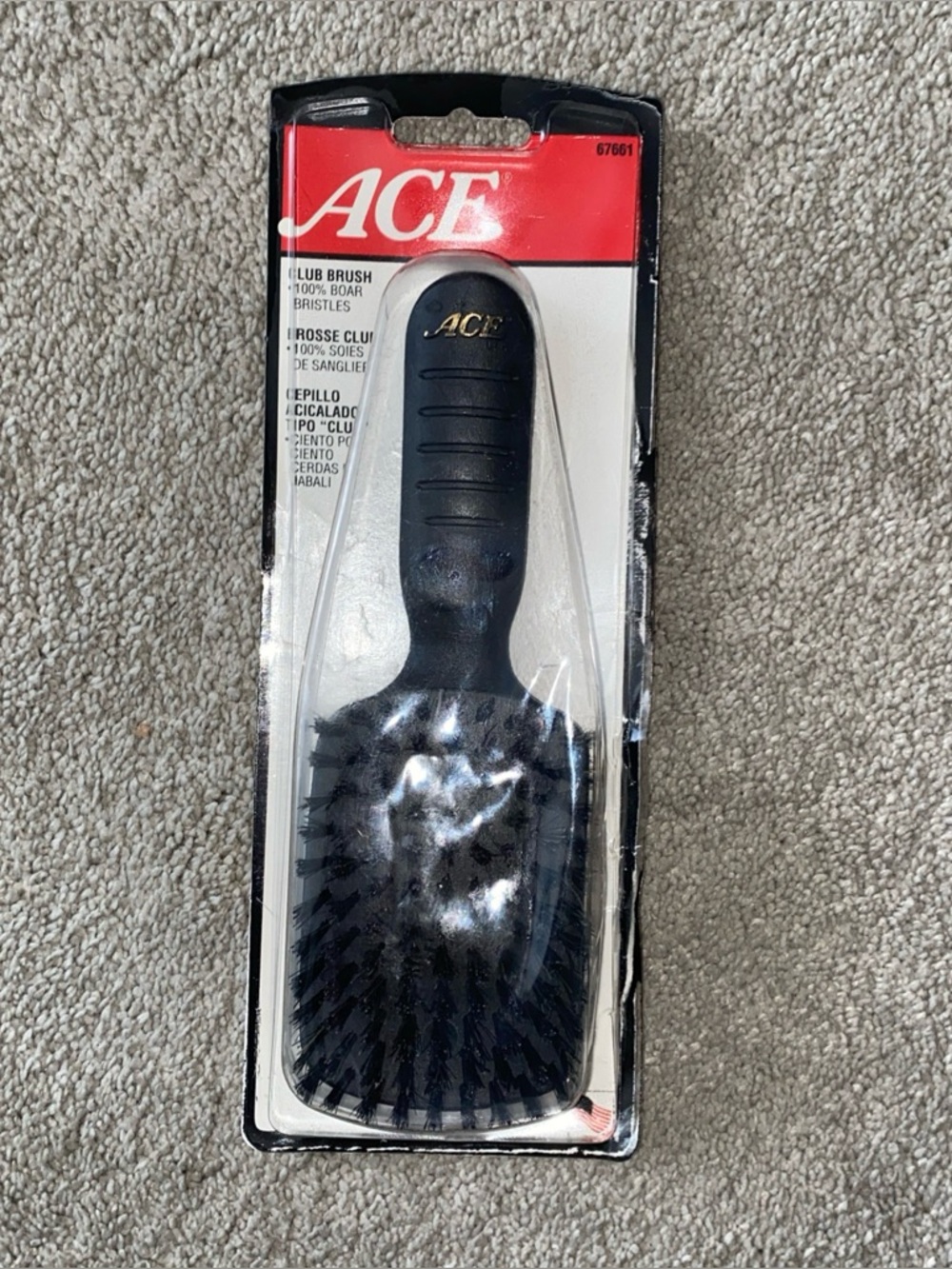 Vintage 2003 ACE  Club Goody  Brush Boar Bristles Black 67661 USA Made